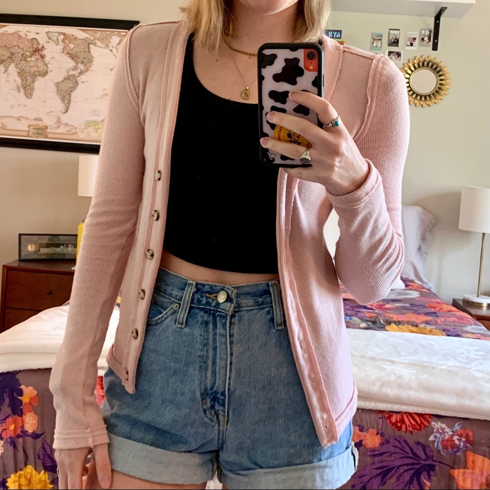 Pink Free People cardigan